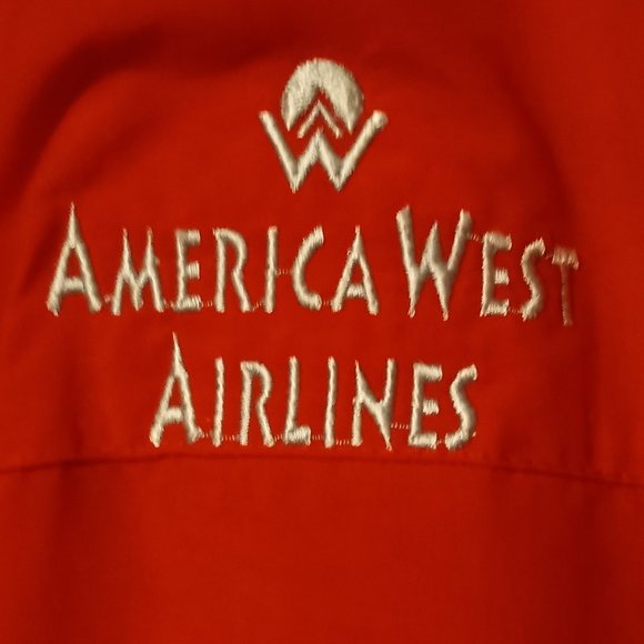 Vintage America West Airlines Full Zip Windbreaker Bold Red & Gray EUC Men's XL - Picture 12 of 13
